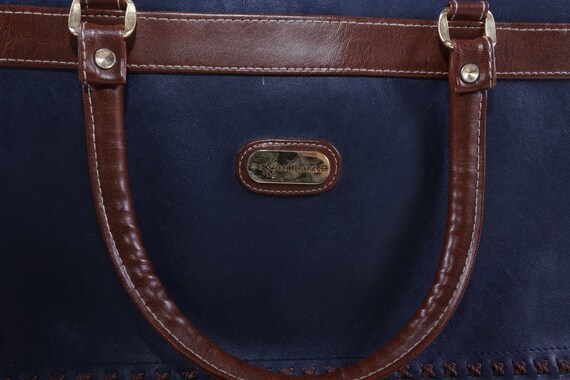 90s Laptop Bag, Blue, Brown, Leather, Handbag, Briefcase, Zipper