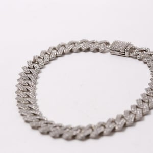 Silver Color Miami Necklace with Interlocking Links and Tiny Rhinestones ~ 260205-WH 949