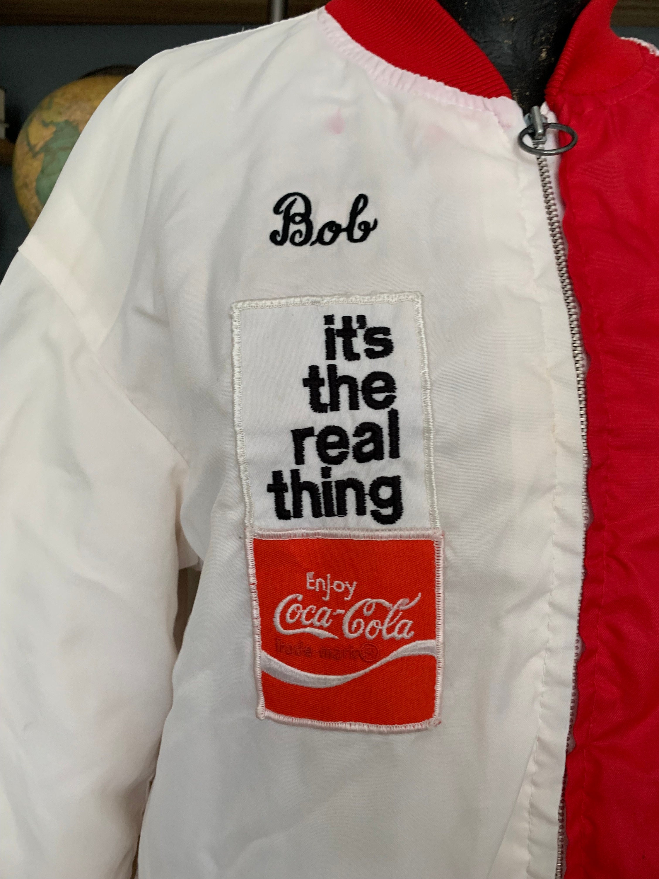 Coca-cola, Racing Jacket, White Red, US Flag Patch, Band Coca-cola, Racing Jacket, White Red, US Flag Patch, Band