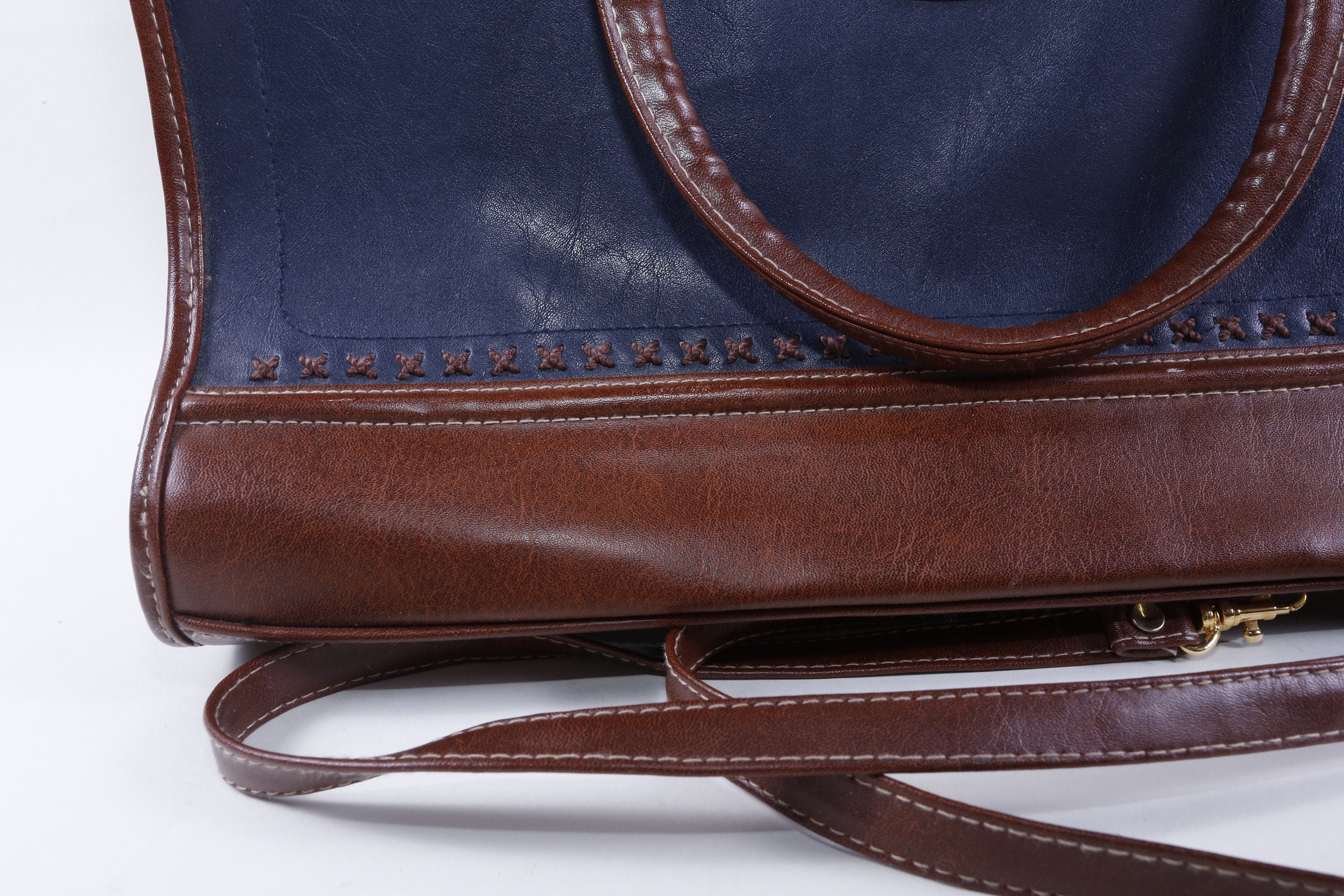 90s Laptop Bag, Blue, Brown, Leather, Handbag, Briefcase, Zipper, KL ...
