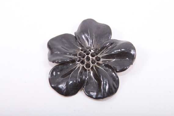 Enamel, Flower, Pin, Brooch, Flowers, Floral, 1960s, 60s, Black