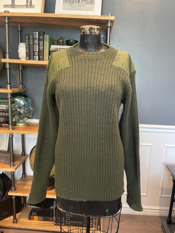 1990s Wool Marines Sweater, Olive Green, Military Uniform, Jumper 