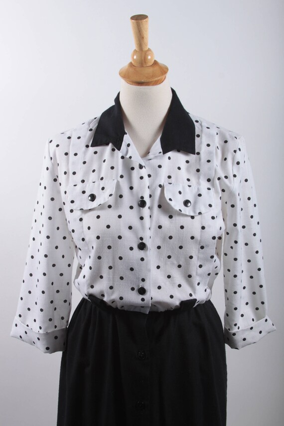Meryl Fashions, Shirt and Skirt Dress, White, Polk