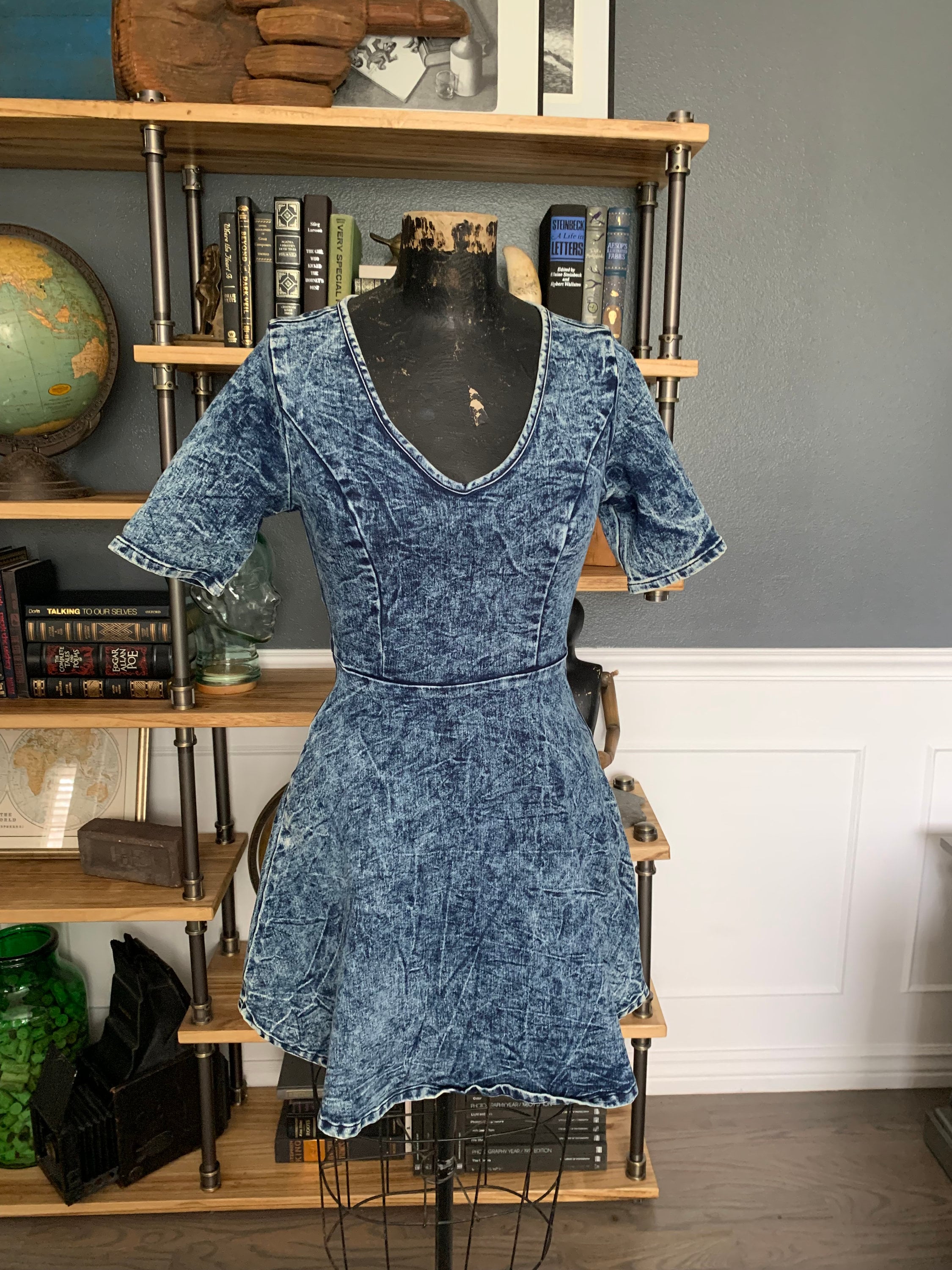 Blue Denim Dress, Charlotte Russe, Size S, Deep V Neck, Short Sleeve, Back  Zipper, Fitted, Summer, Everyday, Women's Fashion, ~ 230710-MEL 6 - Etsy