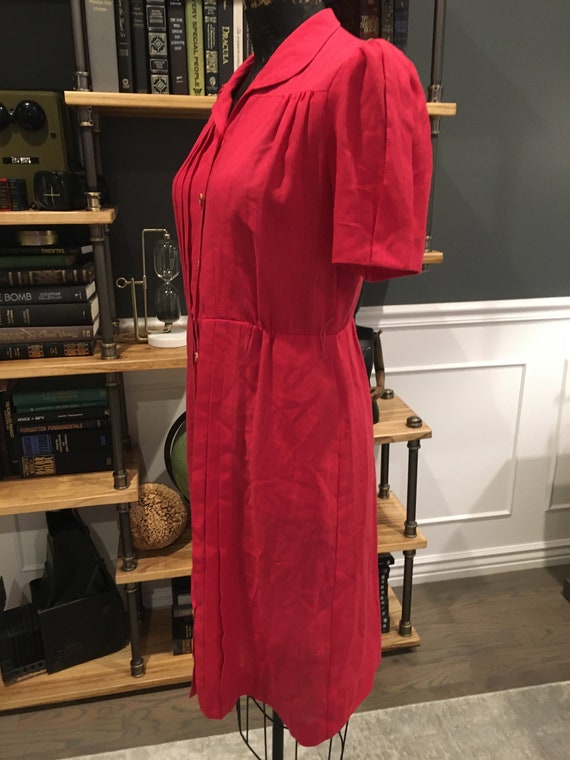 80s Anjac Fashions, Red, Shirt Dress, Collared Ne… - image 3