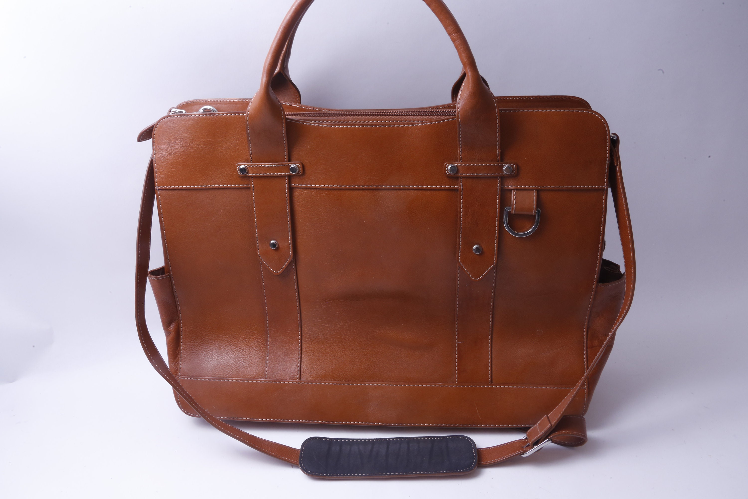 Franklin Covey Leather Brown Briefcase Laptop Bag Double 