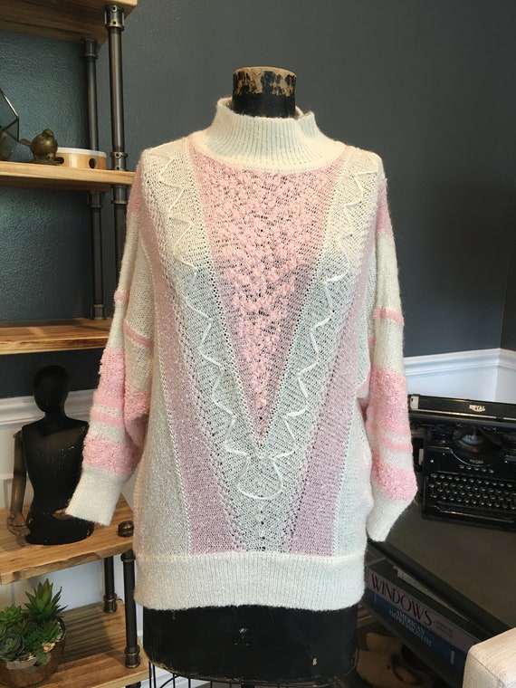 珍品 名作 80s-90s 襟付き パステルピンクニット Helen Sue Sweater Womens Small Pink V Neck Acrylic Cropped Vintage