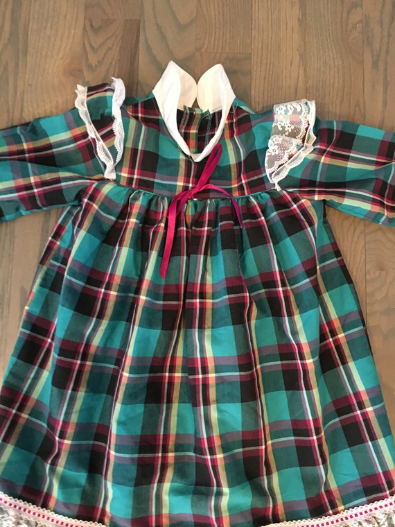 90s Green, Plaid, Tartan, Dress, Girl, Child, White Collar, White Lace,  Long Sleeves, Fashion, Outfit, Vintage, ~ 20-35-1246 - Etsy New Zealand