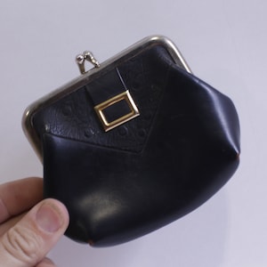 Black Coin Purse, Kiss Lock, Change Purse, Wallet, Compact, Small, Leather, Stylish, Minimalistic, Vintage, Accessory, ~ 230603-DISV 1290