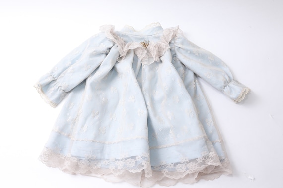アンティーク ドール ドレス ベビー ガール ドレス、ブルー、レース