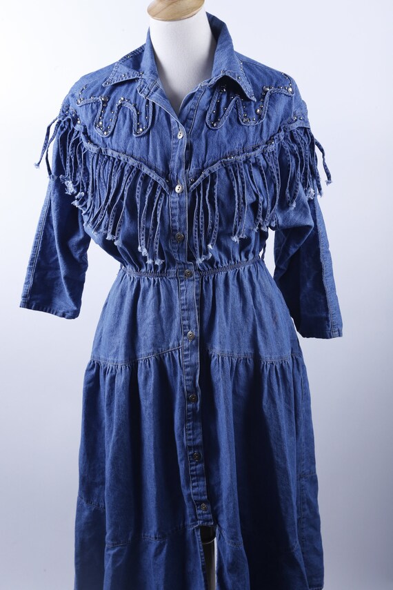 Blue Jeans Dress Country Western Style Standing Collar Patterns Middle Sleeves Buttons Size M Gabby Claudia Clothes 20 01 80 Etsy UK