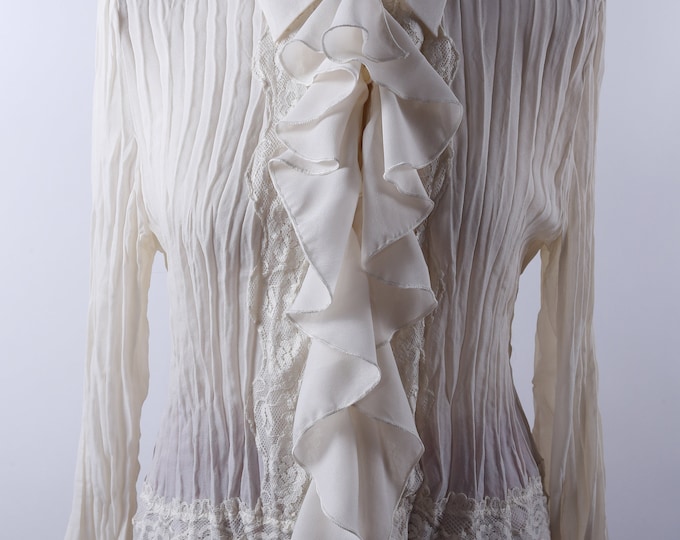 Vintage Puffy Pirate Shirt, Ruffles, Pleats, White, Blouse, Long ...