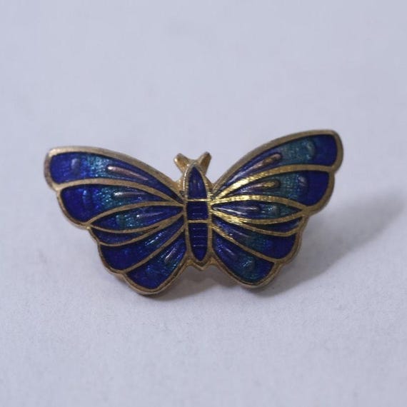 Blue and Gold Butterfly Brooch ON VACATION Jewel Blue Butterfly Brooch, Gold Butterfly Pin  main image 2