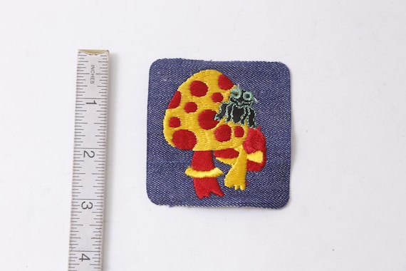 70s Patch Mushrooms, Frog, Yellow, Red, Patch, Sq… - image 3