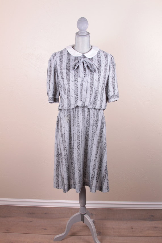 Vintage 1980's Grey Flowy Dickie Dress Sz Medium … - image 2