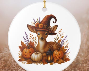 Gepersonaliseerd Halloween-ornament met hert | Hert in bosstijl | Hert als aandenken | Halloween-cadeau met bosdier