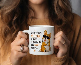 Tazza con scritta "Corgi Attitude", divertente tazza da caffè con Corgi, regalo per gli amanti dei Corgi