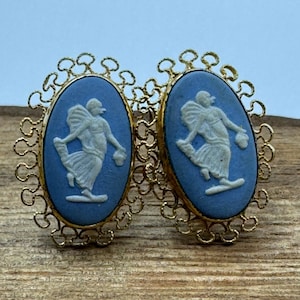 Vintage Van Dell Wedgwood Earrings: 12K Gold Filled Greek Angel Cameo