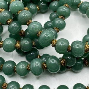 Vintage 50&quot; Hand-Knotted Nephrite Jade Bead Necklace: Long Dark Green Strand
