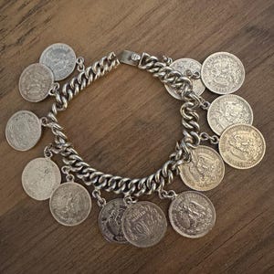 Vintage Mexican Sterling Silver Centavos Coin Link Charm Bracelet - Rare Stamped