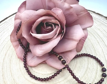 Garnet Beaded Necklace with 14k Gold Clasp | Deep Red Gemstone Necklace | Vintage Garnet Jewelry
