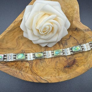 Vintage Mexican Abalone Bracelet: Handcrafted Sterling Silver TAXCO