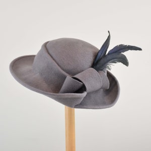 Hand Sculpted Felt Hat with Felt Knot and Feathers.   Hat Art By Cathy