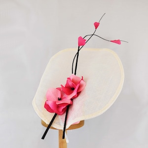 Pink Fascinator with Flowers and Ostrich Quills Hat Art By Cathy