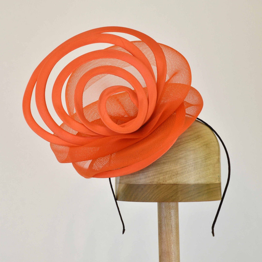 Orange Fascinator Sinamay and Horsehair Hat With Loops Hat Etsy