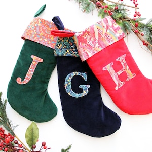 Christmas Stocking - Liberty Print - Red Velvet - Personalised Stockings - Baby&#39;s first Christmas - Christmas Decorations - Liberty Stocking