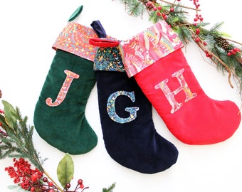 Christmas Stocking - Liberty Print - Red Velvet - Personalised Stockings - Baby's first Christmas - Christmas Decorations - Liberty Stocking