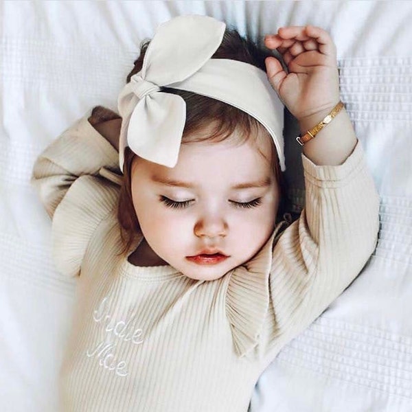 Baby Top Knot - Beiges Mädchen Stirnband - Baby Haar Turban - 1950er Jahre - Leinen - Kleinkind Stirnband - Mädchen Accessoires - Kopfwickel - Haarschmuck