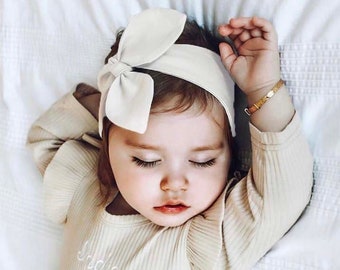 Baby Top Knot - Beige Girls Headband - Baby Hair Turban -1950s - Linen - Toddler Headband - Girls Accessories - Head wrap - Hair Accessories