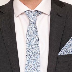Liberty Print Mens Tie - Blue Katie and Millie -  Matching Mens and Boys Tie - Men's Floral Tie - Groomsmen and Page Boy Tie -Daddy and me