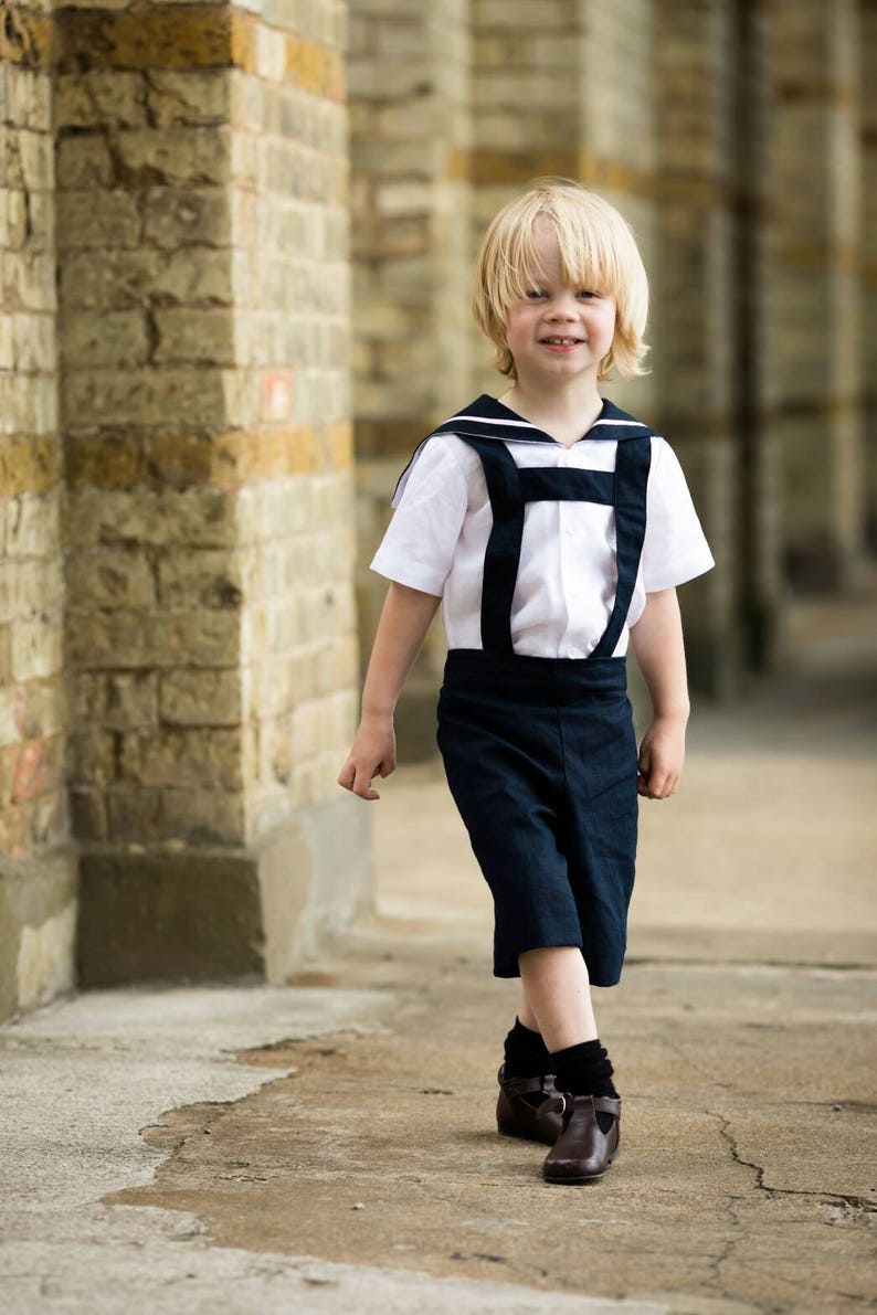 beach wedding, sailor suit, linen sailor suit, boys sailor suit, sailor shirt, page boy outfit, ring bearer suit,christening suit, page boy, image 1