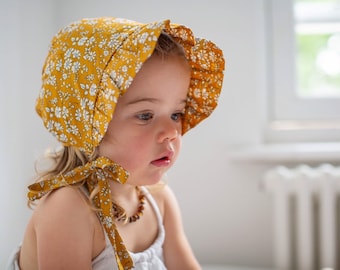 Liberty Print Bonnet - mustard Toddler Bonnet - Baby Sun Hat - Floral Baby Bonnet - Sun Hat for Toddler - Vintage Baby Bonnet