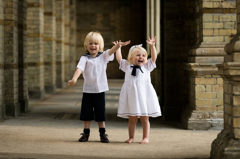 beach wedding, sailor suit, linen sailor suit, boys sailor suit, sailor shirt, page boy outfit, ring bearer suit,christening suit, page boy, image 7