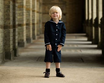 sailor suit, boys sailor suit,  linen sailor suit, linen boys suit, navy formal suit, baby sailor suit, ring bearer, sailor shirt,