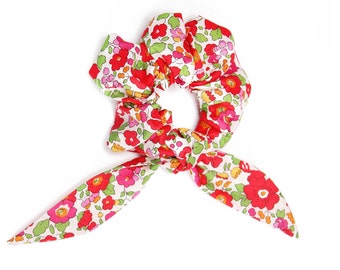 Liberty Print Scrunchie - Betsy Red - Liberty Hair Tie - Toddler Scrunchies - Girls - Hair Ribbon -  Hair Scarf - Liberty Accessories,