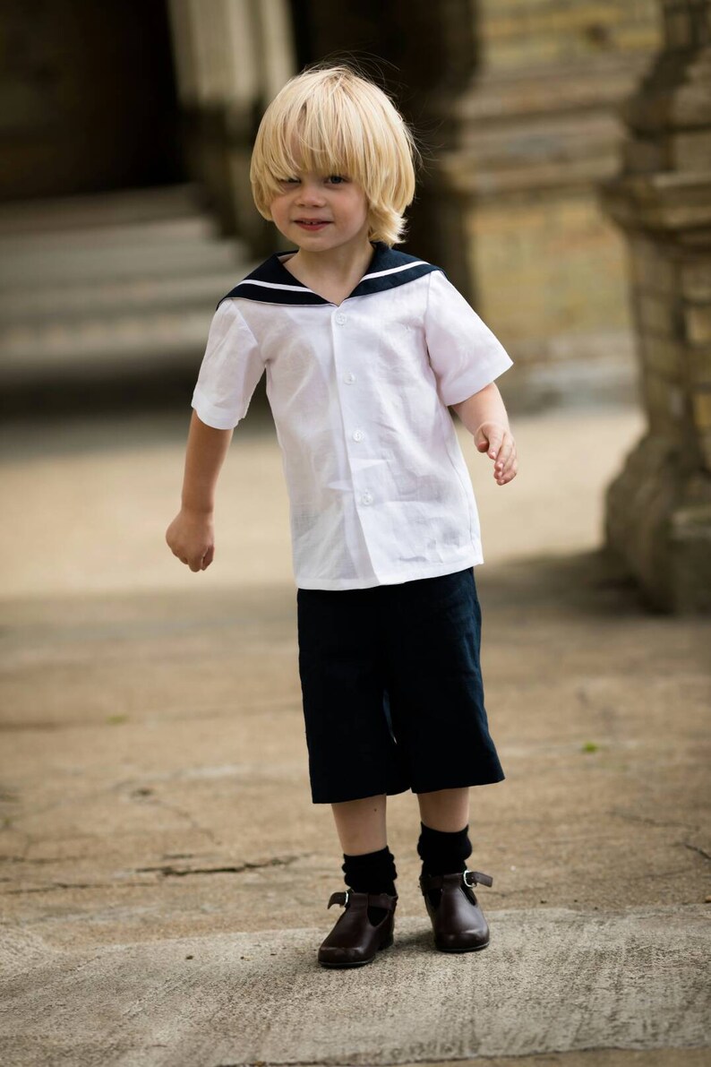 beach wedding, sailor suit, linen sailor suit, boys sailor suit, sailor shirt, page boy outfit, ring bearer suit,christening suit, page boy, image 5