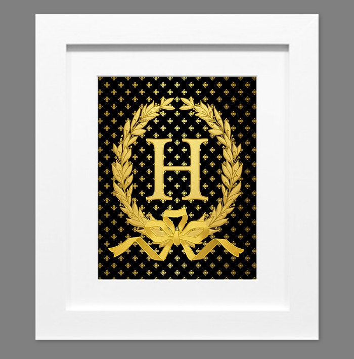 digital printable art faux gold print monogram h letter h etsy