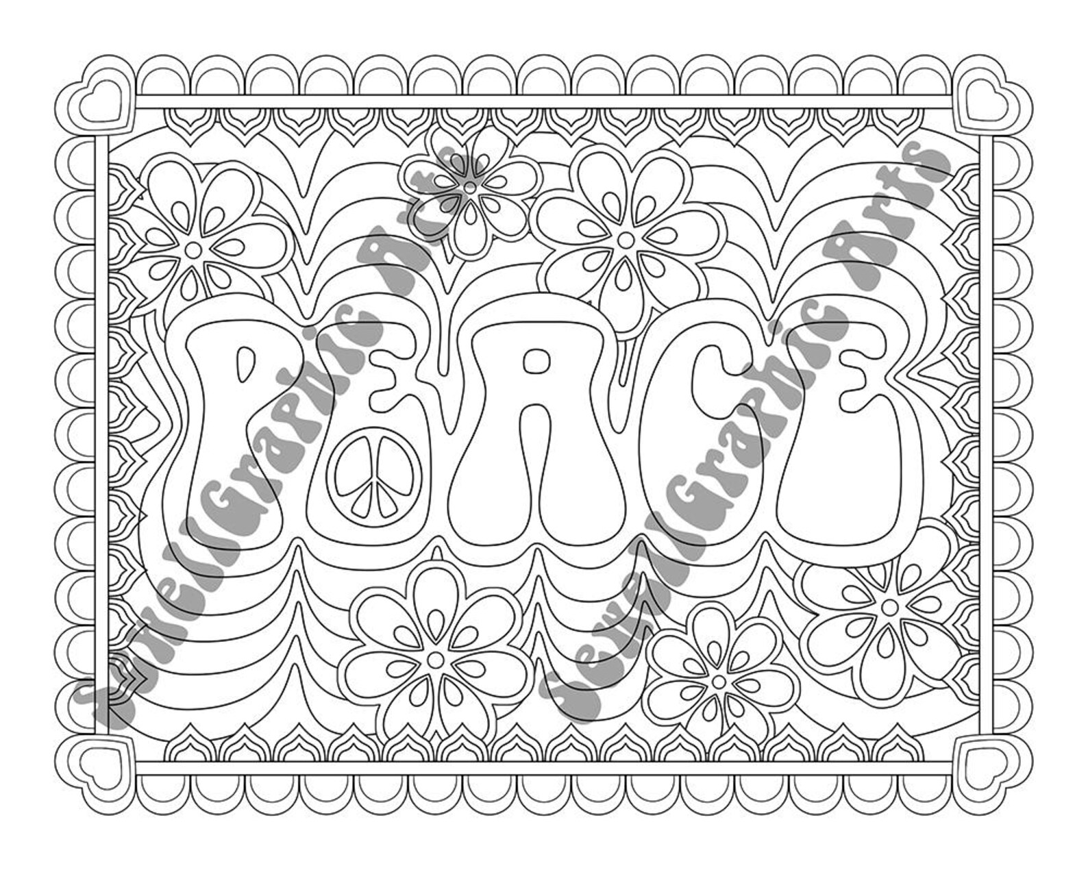Adult Coloring Page PEACE Digital Printable Coloring Page for - Etsy