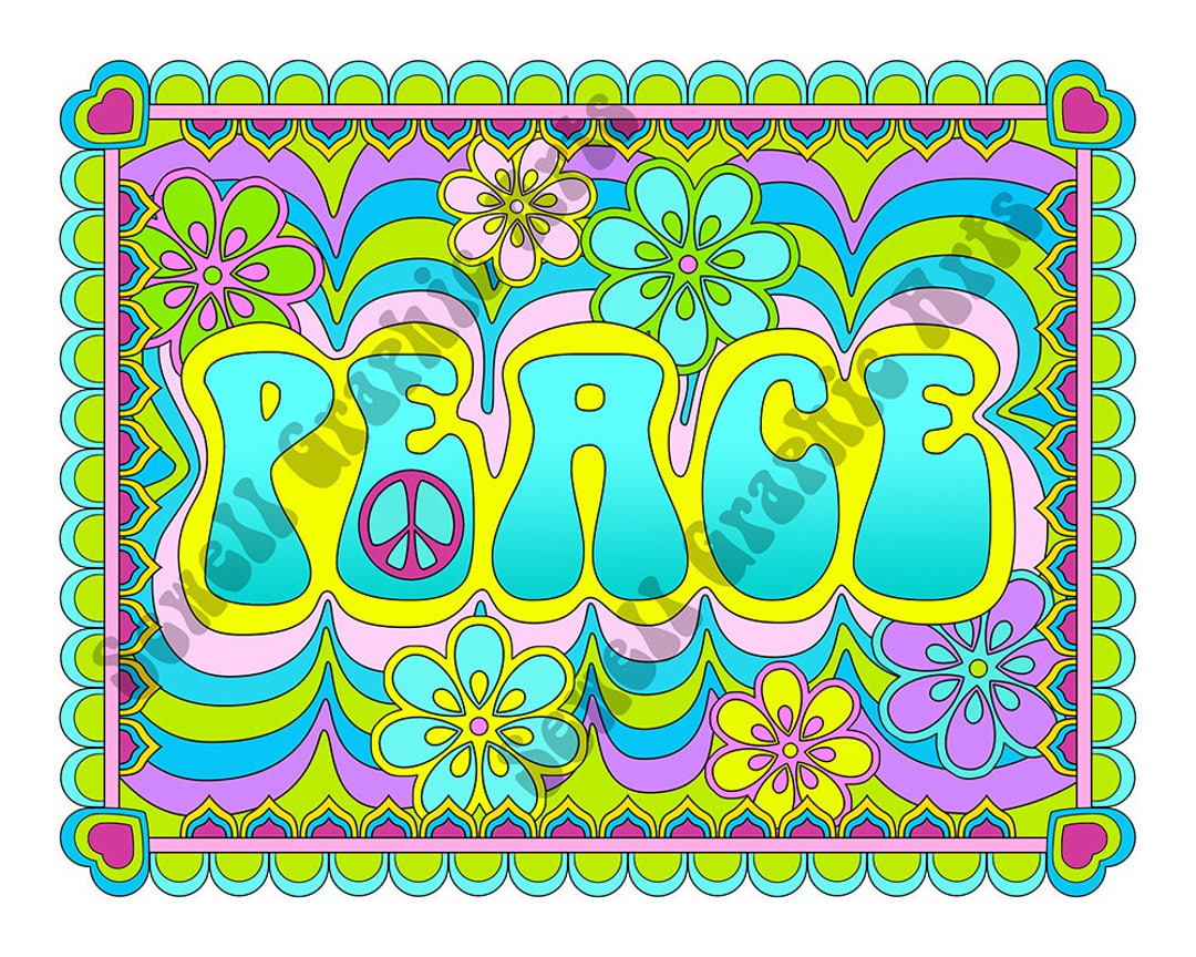 Adult Coloring Page PEACE Digital Printable Coloring Page for - Etsy