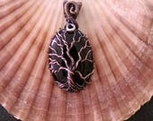 Oxidized Copper Tree of Life on Black Onyx Pendant