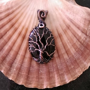 Oxidized Copper Tree of Life on Black Onyx Pendant