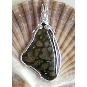 Wire wrapped Petrified Fern Wood Pendant
