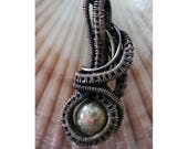 Oxidized Woven Copper with Unakite Pendant