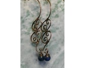 Wrapped Filigree Copper Earrings with Blue Aventurine Dangles