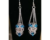 Silver-filled Chainmail Adorned with Aqua Glass Beads Earrings