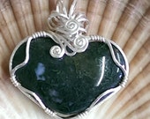 Sterling Silver Green Moss Heart Pendant